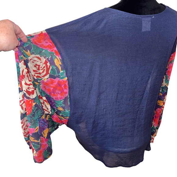 Scrap Work Balloon Sleeve Wrap Front Blouse Size Large Artsy Design Oversized - Picture 6 of 11